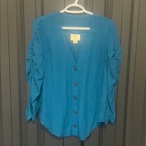 Anthropologie Maeve Teal Button-Down Shirt